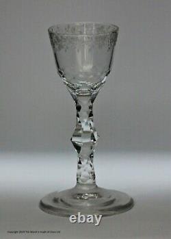 Georgian engraved facet cut stem wine glass