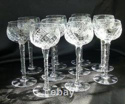German Hand Cut Lead Crystal tall 6 oz wine goblets 10 glasses faceted stem