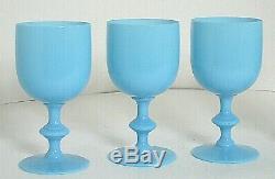 Goblets Wine Portieux Vallerysthal Blue Opaline Glass 6-5/8 Tall 10 oz 4pcs Vtg