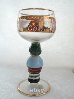 Goebel Hummel Stem Gold Grape 5 Vintage Cordial Wine Glasses Made in Germany
