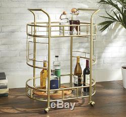 Gold Metal Glass 2-Tier Cocktail Serving Bar Wine Liquor Storage Display Cart