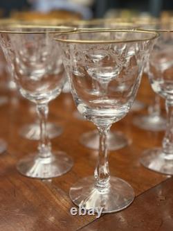 Golden Lace by Fostoria Water Wine Glasses Set of 10 Vintage Goblet withGold 6.6