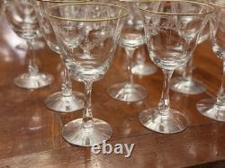 Golden Lace by Fostoria Water Wine Glasses Set of 10 Vintage Goblet withGold 6.6