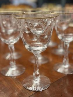 Golden Lace by Fostoria Water Wine Glasses Set of 10 Vintage Goblet withGold 6.6