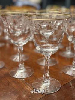 Golden Lace by Fostoria Water Wine Glasses Set of 10 Vintage Goblet withGold 6.6