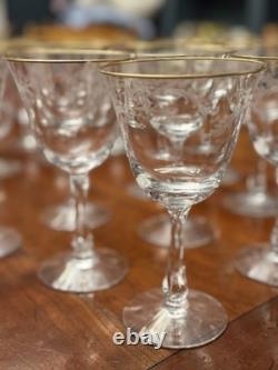 Golden Lace by Fostoria Water Wine Glasses Set of 10 Vintage Goblet withGold 6.6