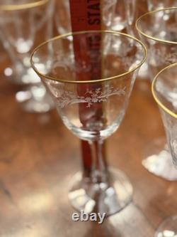 Golden Lace by Fostoria Water Wine Glasses Set of 10 Vintage Goblet withGold 6.6