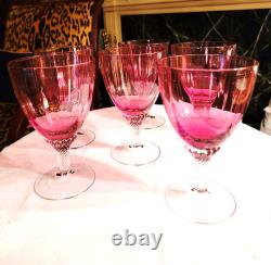 Gorgeous Set Of 6 Vintage Pink Crystal Cranberry' Optic'wine Glasses, 6.75''h
