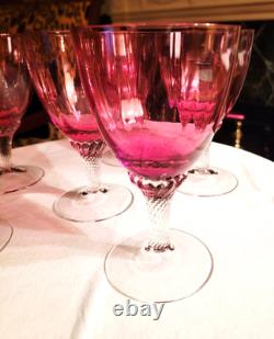 Gorgeous Set Of 6 Vintage Pink Crystal Cranberry' Optic'wine Glasses, 6.75''h