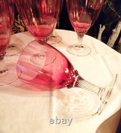 Gorgeous Set Of 6 Vintage Pink Crystal Cranberry' Optic'wine Glasses, 6.75''h