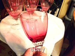 Gorgeous Set Of 6 Vintage Pink Crystal Cranberry' Optic'wine Glasses, 6.75''h