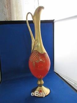 Gorgeous Vintage Murano Glass Decanter and 24K Wine Glasses- HandPainted Italy