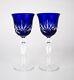 Gorham Cherrywood Cobalt Blue Cut to Clear Hock Wine Glasses Set of 2 Vintage
