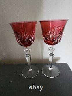 Gorham Cherrywood Ruby Red Cut to Clear Hock Wine Glasses Set of 2 Vintage