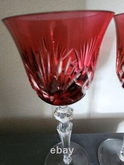 Gorham Cherrywood Ruby Red Cut to Clear Hock Wine Glasses Set of 2 Vintage