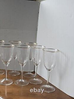 Gorham Laurin Crystal Gold Rim Water Wine Glasses Ribbed Vintage Set Of 7