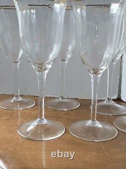 Gorham Laurin Crystal Gold Rim Water Wine Glasses Ribbed Vintage Set Of 7