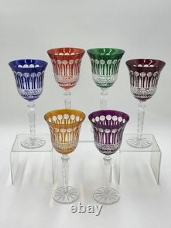 Gourgeous Set Of 6 Colorful Cut to Clear Crystal 8 3/4 Tall Hock Wine Glasses