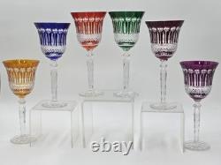 Gourgeous Set Of 6 Colorful Cut to Clear Crystal 8 3/4 Tall Hock Wine Glasses