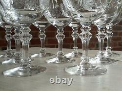 Great ANTIQUE Vtg Set of 9 TIFFIN CUT Crystal MADIERA Pattern WINE GLASSES Glass
