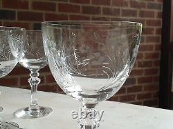 Great ANTIQUE Vtg Set of 9 TIFFIN CUT Crystal MADIERA Pattern WINE GLASSES Glass