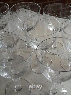 Great ANTIQUE Vtg Set of 9 TIFFIN CUT Crystal MADIERA Pattern WINE GLASSES Glass