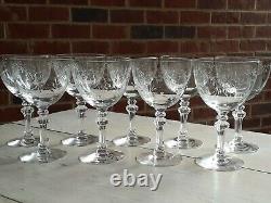 Great ANTIQUE Vtg Set of 9 TIFFIN CUT Crystal MADIERA Pattern WINE GLASSES Glass