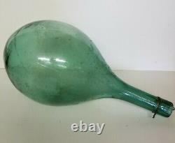 Green Glass Hand Blown Wine Bottle 14.5 Tall Vintage Signed