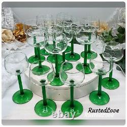 Green Luminarc France Glasses Vintage 1970's Wine Hock / Tulip shape Set of 15