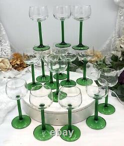 Green Luminarc France Glasses Vintage 1970's Wine Hock / Tulip shape Set of 15