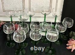 Green Luminarc France Glasses Vintage 1970's Wine Hock / Tulip shape Set of 15