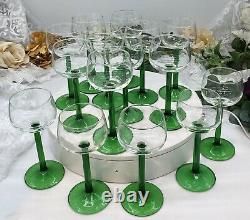 Green Luminarc France Glasses Vintage 1970's Wine Hock / Tulip shape Set of 15