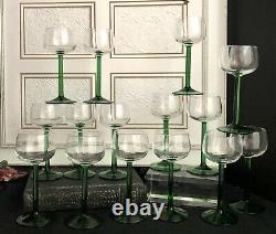 Green Luminarc France Glasses Vintage 1970's Wine Hock / Tulip shape Set of 15