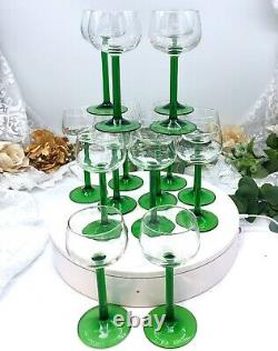 Green Luminarc France Glasses Vintage 1970's Wine Hock / Tulip shape Set of 15