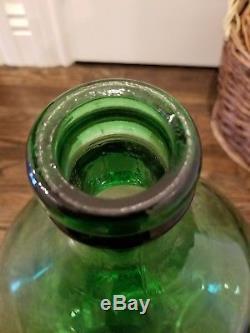 HUGE Antique Demijohn Carboy Green Wavy Imperfect Vintage Glass Wine Jug
