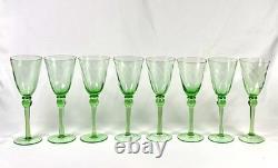 Hand Blown Green Glass Wine Goblets Set 6 Vintage Bubbles Pontil