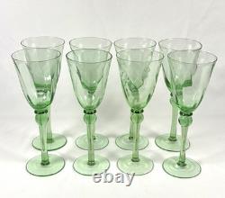 Hand Blown Green Glass Wine Goblets Set 6 Vintage Bubbles Pontil