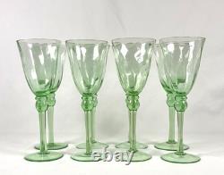 Hand Blown Green Glass Wine Goblets Set 6 Vintage Bubbles Pontil