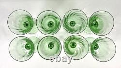 Hand Blown Green Glass Wine Goblets Set 6 Vintage Bubbles Pontil
