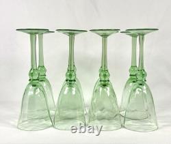 Hand Blown Green Glass Wine Goblets Set 6 Vintage Bubbles Pontil