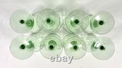 Hand Blown Green Glass Wine Goblets Set 6 Vintage Bubbles Pontil