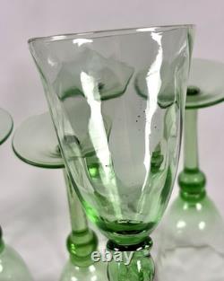Hand Blown Green Glass Wine Goblets Set 6 Vintage Bubbles Pontil