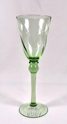 Hand Blown Green Glass Wine Goblets Set 6 Vintage Bubbles Pontil