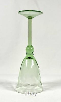 Hand Blown Green Glass Wine Goblets Set 6 Vintage Bubbles Pontil