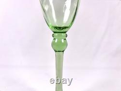 Hand Blown Green Glass Wine Goblets Set 6 Vintage Bubbles Pontil