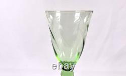 Hand Blown Green Glass Wine Goblets Set 6 Vintage Bubbles Pontil