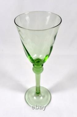 Hand Blown Green Glass Wine Goblets Set 6 Vintage Bubbles Pontil