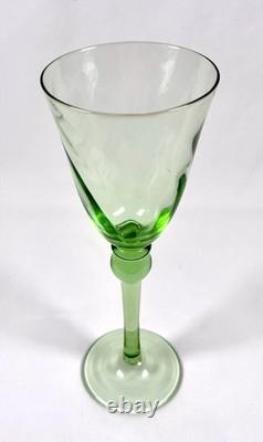 Hand Blown Green Glass Wine Goblets Set 6 Vintage Bubbles Pontil