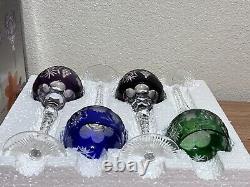 Hand Cut Mouth Blown 24% Full Lead Crystal Colored set/4Wine Glasses Vintage