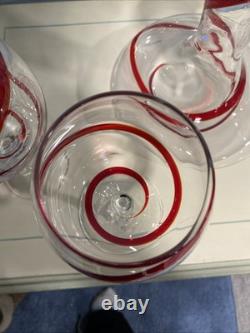 Handblown Vintage Pier 1 Red Swirline Balloon Wine Glasses and Decanter Set Of 4